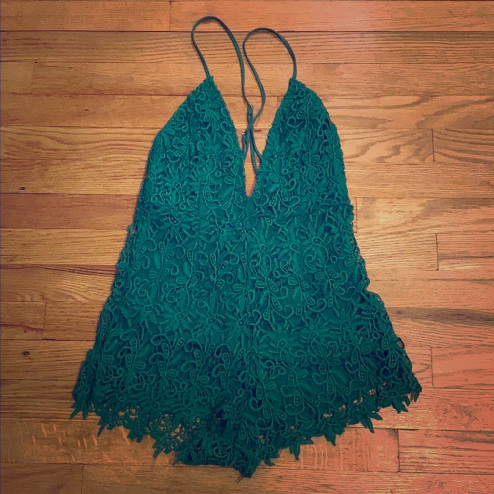 Green Floral Print Romper